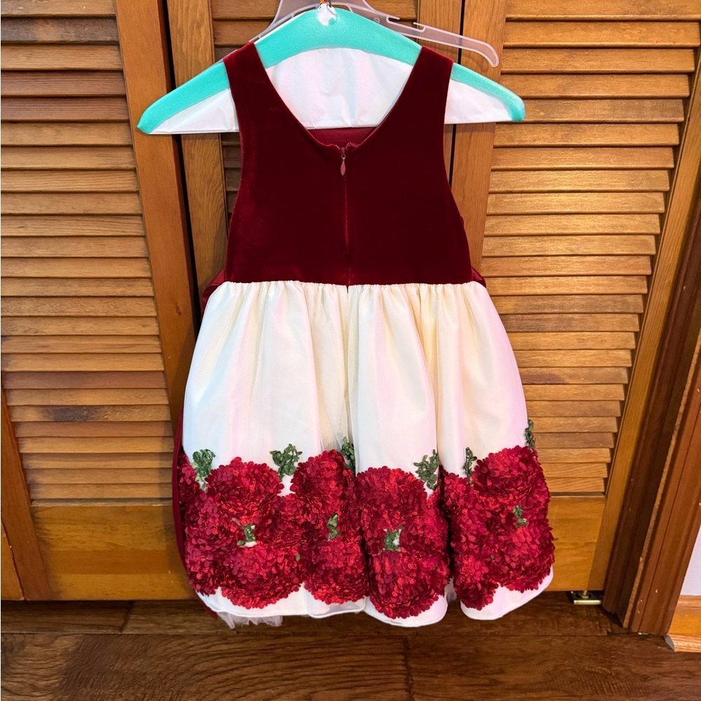 Girls Elegant Red and White Floral Dress